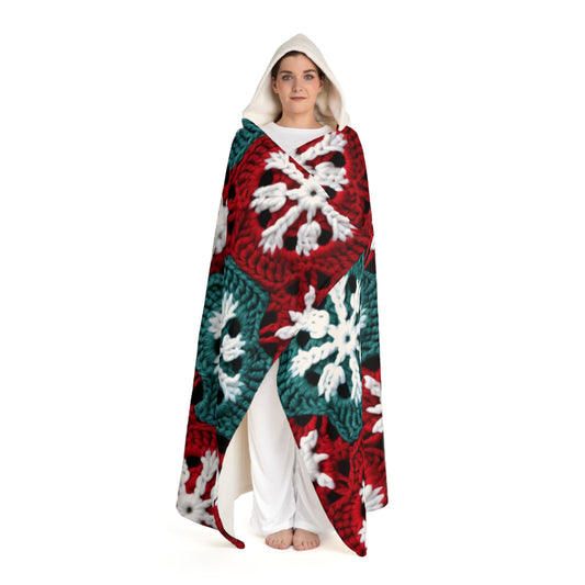 Christmas Snowflake Crochet, Festive Yuletide, Winter Wonderland Craft, Ice Crystal, Holiday Decor, Seasonal Adornments - Hooded Sherpa Fleece Blanket