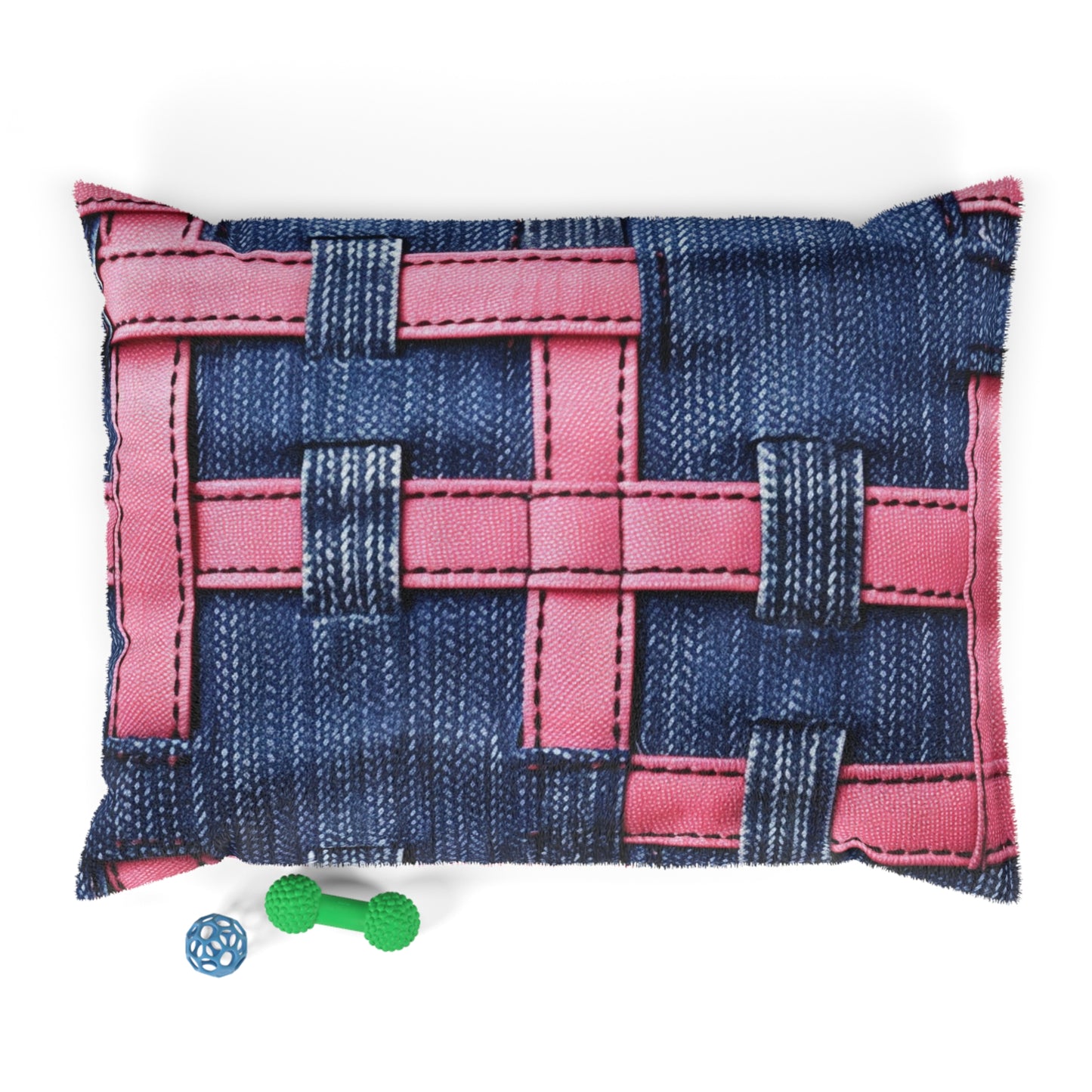 Candy-Striped Crossover: Pink Denim Ribbons Dancing on Blue Stage - Dog & Pet Bed