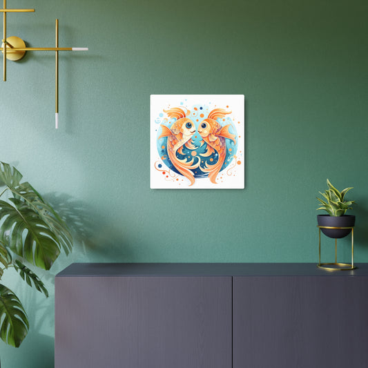 Charming Cartoon Fish Pisces - Dreamy Zodiac Illustration - Metal Art Sign