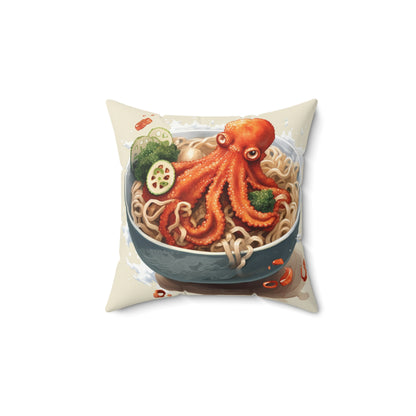 Ramen Octopus Bowl Anime Estilo tradicional japonés - Almohada cuadrada de poliéster hilado 