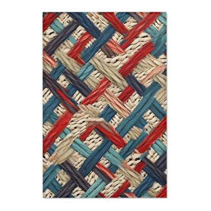 Colorful Yarn Knot: Denim-Inspired Fabric in Red, White, Light Blue - Area Rugs