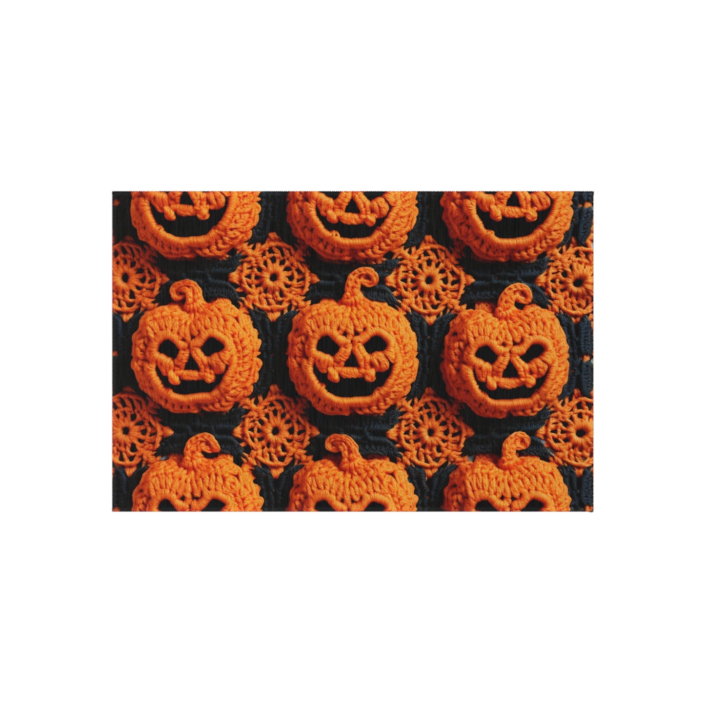 Halloween Crochet Pumpkin Scary Horror Festive Holiday Pattern - Outdoor Rug