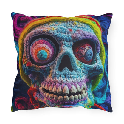 Crochet Skull Halloween Scary Horror Design - Outdoor Pillows