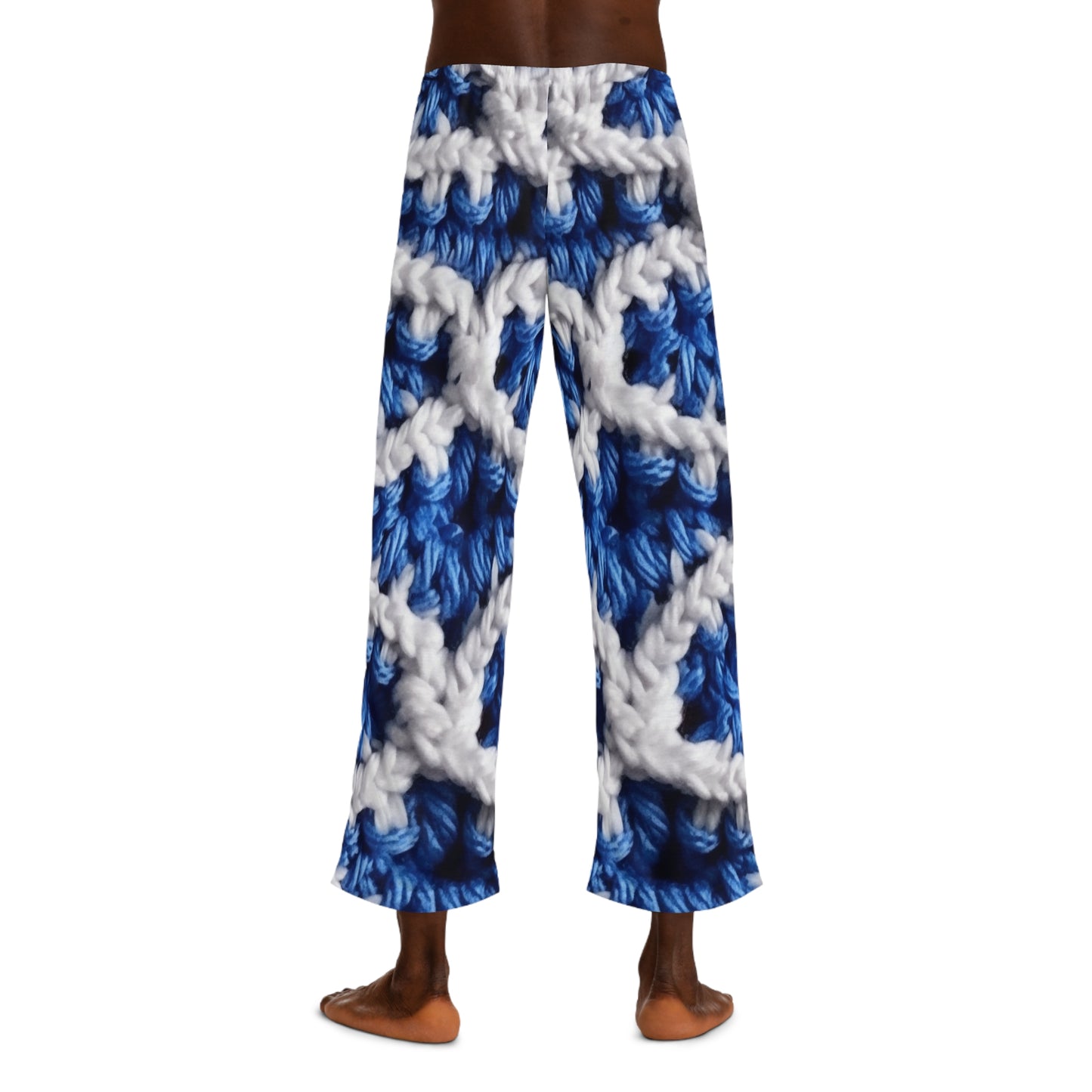 Blueberry Blue Crochet, White Accents, Classic Textured Pattern - Men's Pajama Pants (AOP)