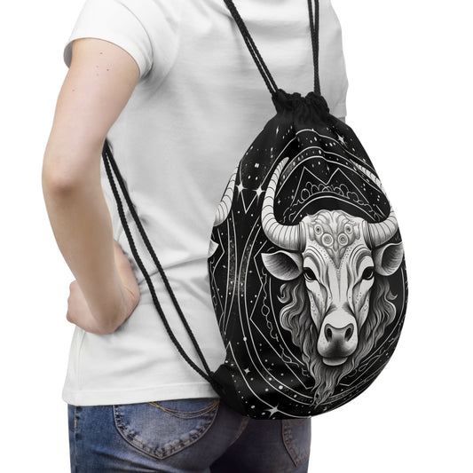 Taurus Zodiac, Earthy Bull Design, Earth Element, Drawstring Bag