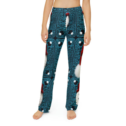 Snowman Crochet Craft, Festive Yuletide Cheer, Winter Wonderland - Kids Pajama Pants (AOP)