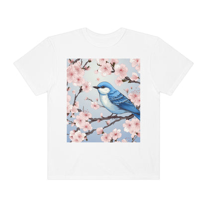 Cherry Blossom Tree Blue Bird Unisex Garment-Dyed T-shirt