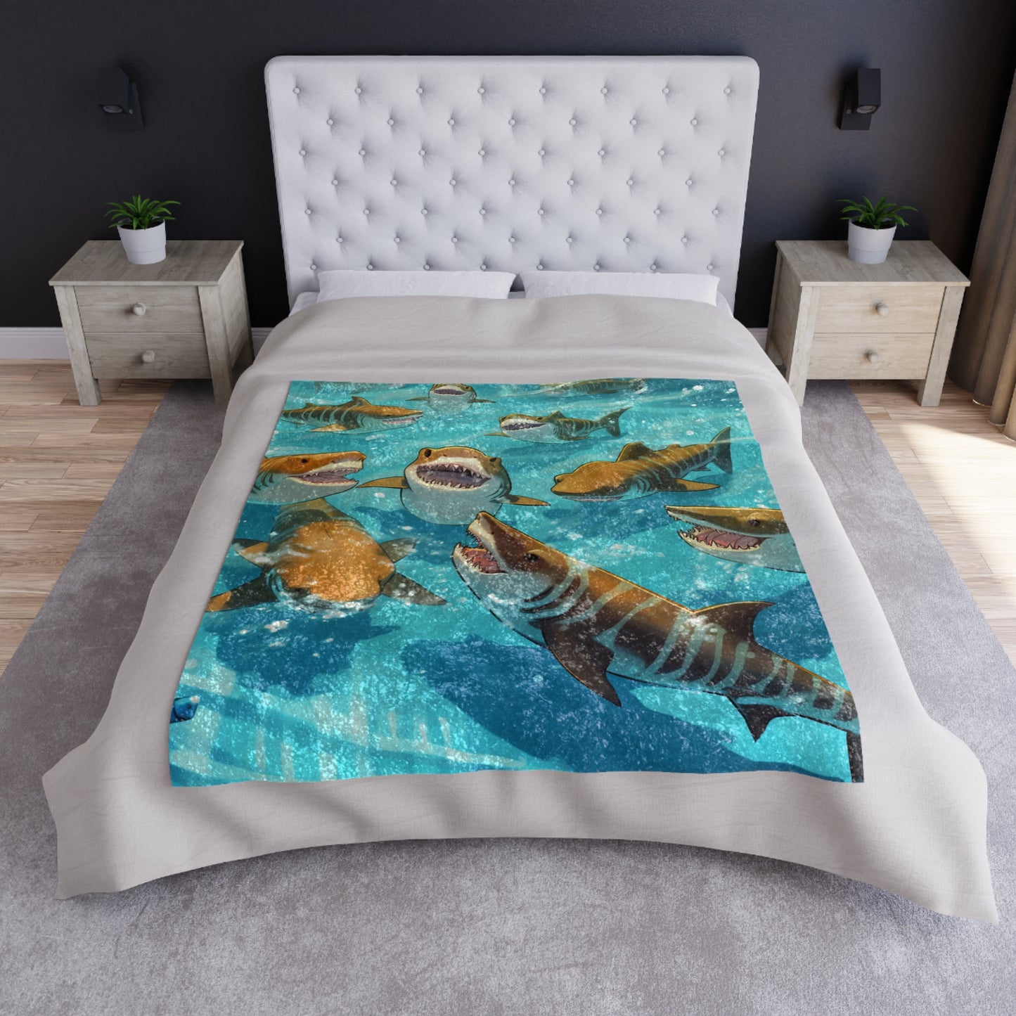 Tiger Shark: Ocean Marine Wildlife - Underwater - Crushed Velvet Blanket