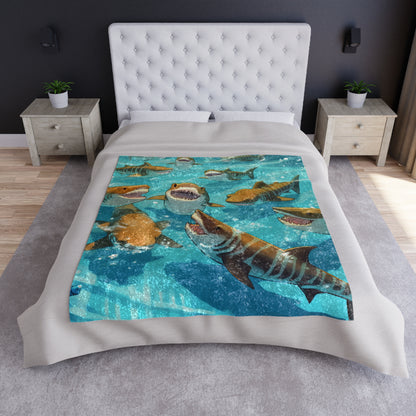 Tiger Shark: Ocean Marine Wildlife - Underwater - Crushed Velvet Blanket