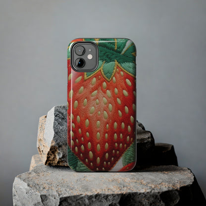 Berry Delight: Sun-Kissed Strawberries Fields Meet Embroidered Style Strawberry Patterns - Tough Phone Cases