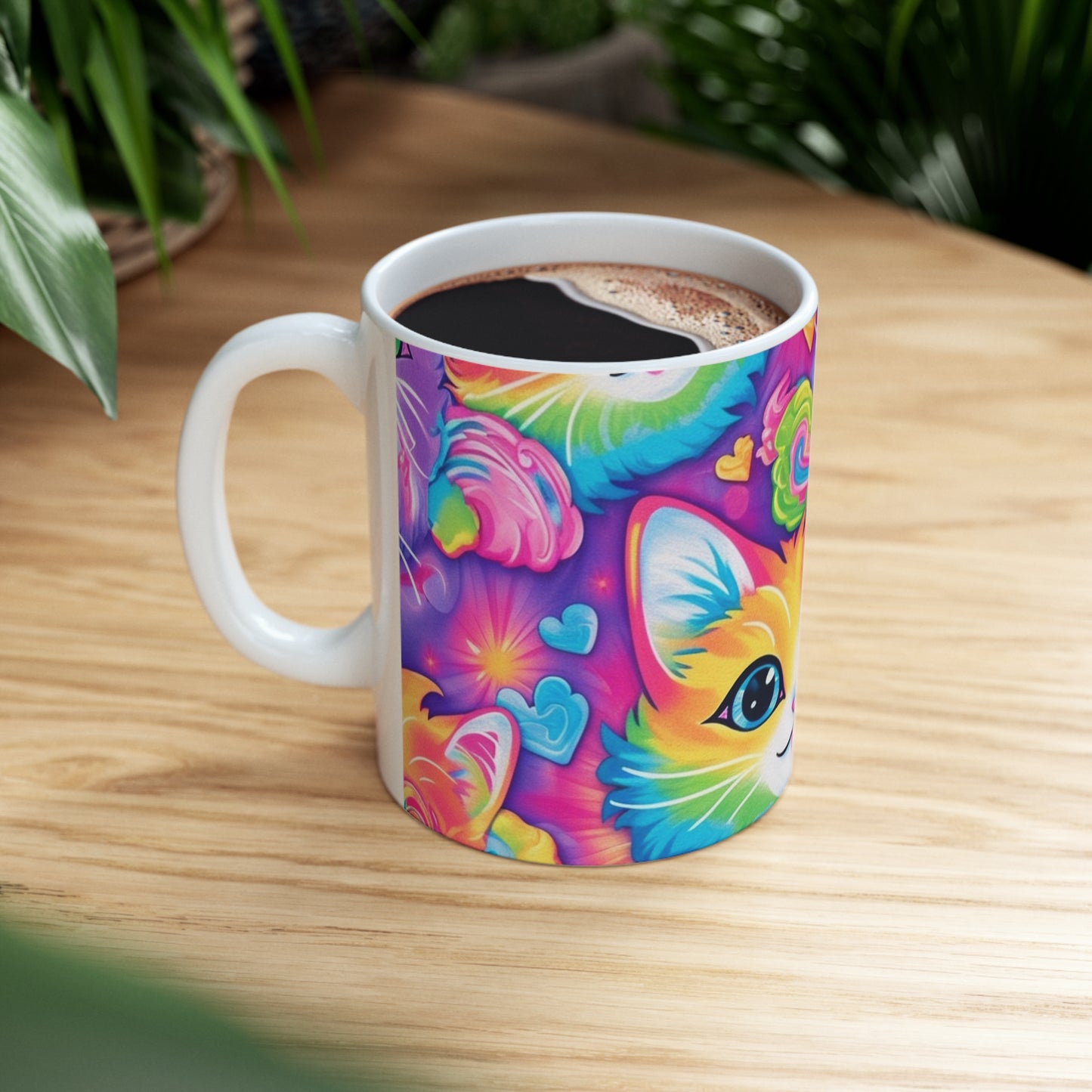 Happy Kitten & Cat Design - Vivid, Colorful & Eye-Catching - Ceramic Mug 11oz