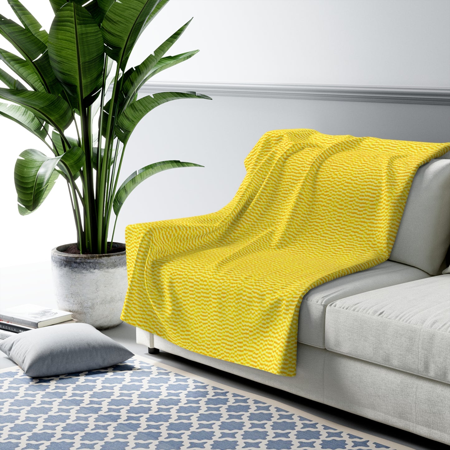 Sunshine Yellow Lemon: Denim-Inspired, Cheerful Fabric - Sherpa Fleece Blanket