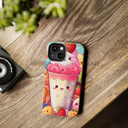 Strawberry Japan Milkshake - Kawaii Dessert Delight - Sweet Berry Anime Character - Tough Phone Cases