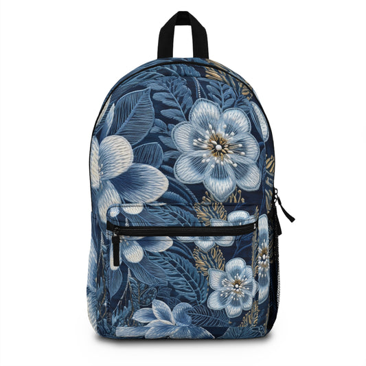 Bordado de flores en flor floral en estilo denim - Mochila 