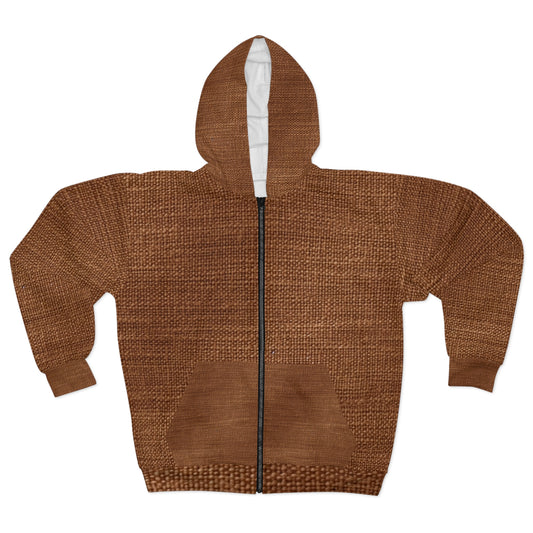 Luxe Dark Brown: Denim-Inspired, Distinctively Textured Fabric - Unisex Zip Hoodie (AOP)