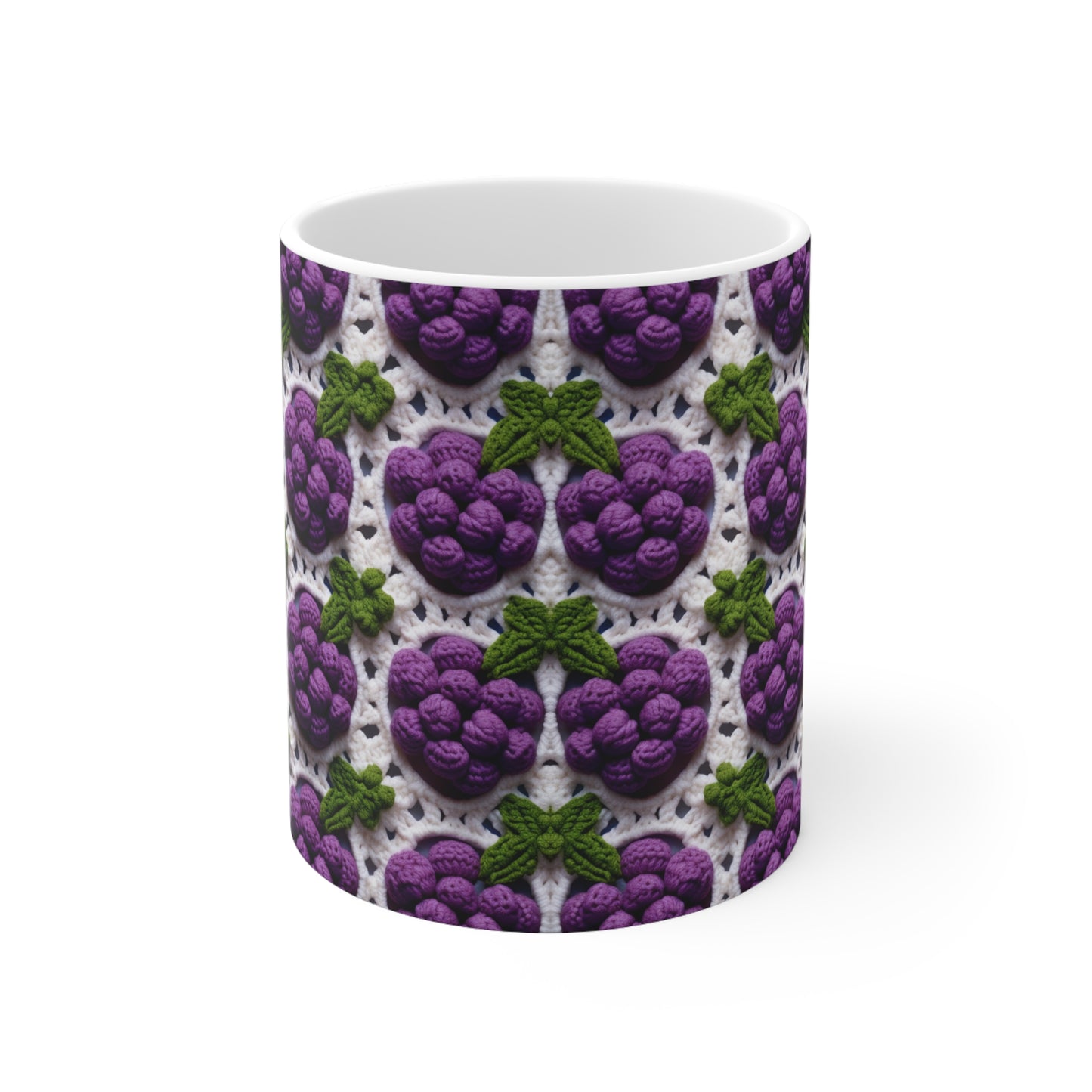 Crochet Grapes Pattern - Granny Square Design - Fresh Fruit Pick - Orchard Purple Snack Food - Ceramic Mug 11oz