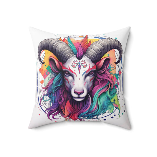 Estilo Chill Capricornio - Diseño de astrología multicolor de línea fina - Almohada cuadrada de poliéster hilado 