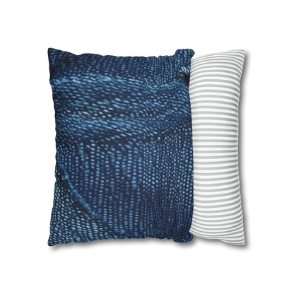 Dark Blue: Distressed Denim-Inspired Fabric Design - Spun Polyester Square Pillow Case