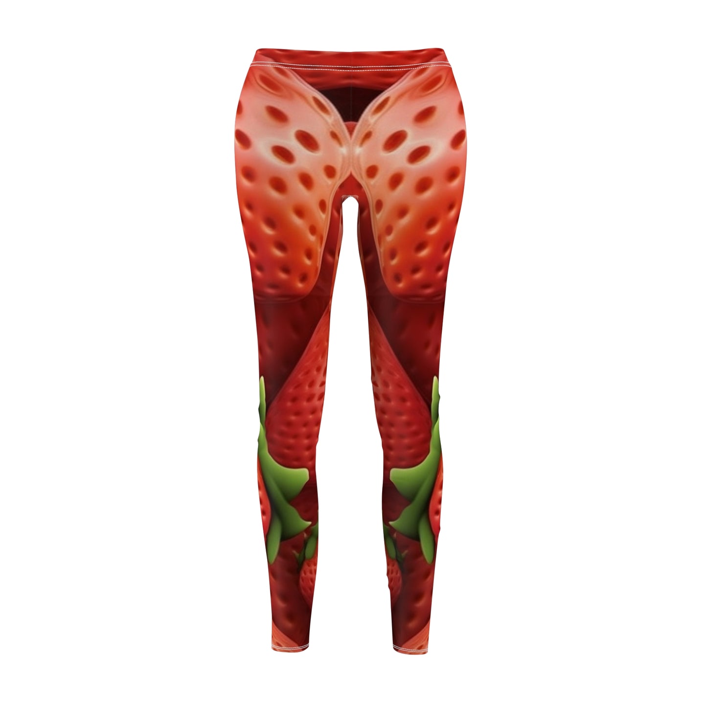 Garden Strawberries- Wild Sweet Gourmet - Farm Growing Ripe Red Fruit -Women's Cut & Sew Casual Leggings (AOP)