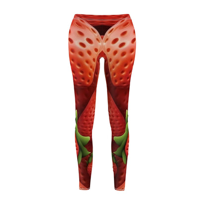 Garden Strawberries- Wild Sweet Gourmet - Farm Growing Ripe Red Fruit -Women's Cut & Sew Casual Leggings (AOP)