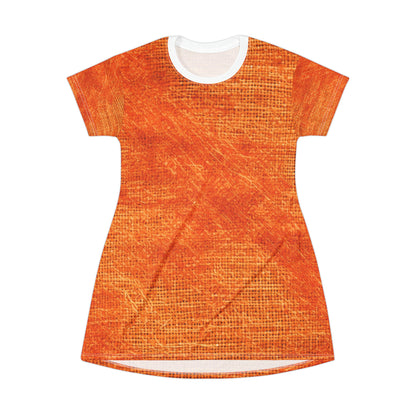 Burnt Orange/Rust: Denim-Inspired Autumn Fall Color Fabric - T-Shirt Dress (AOP)