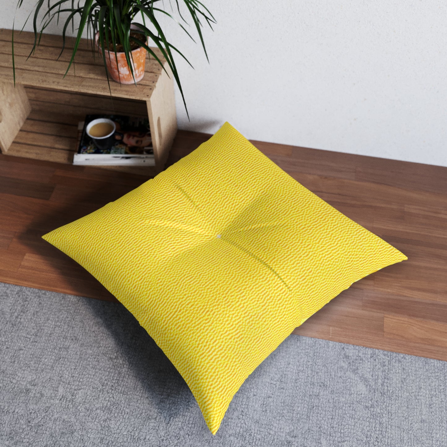 Sunshine Yellow Lemon: tela alegre, inspirada en la mezclilla - Almohada de piso capitoné, cuadrada 