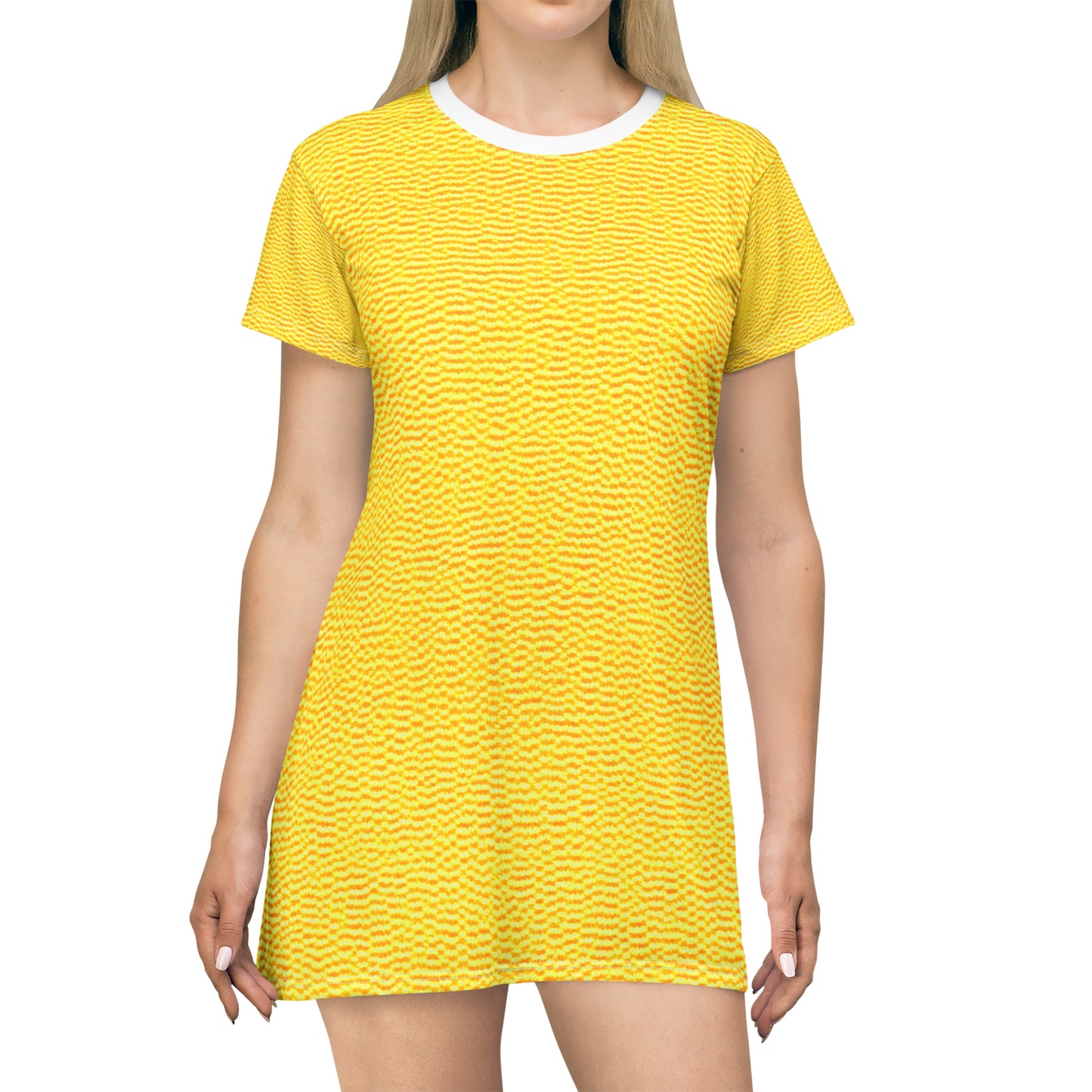 Sunshine Yellow Lemon: tela alegre e inspirada en la mezclilla - Vestido tipo camiseta (AOP) 