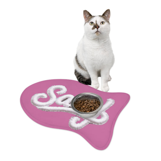 Sassy White Chenille Patch Design on Pink - Pet Feeding Mats