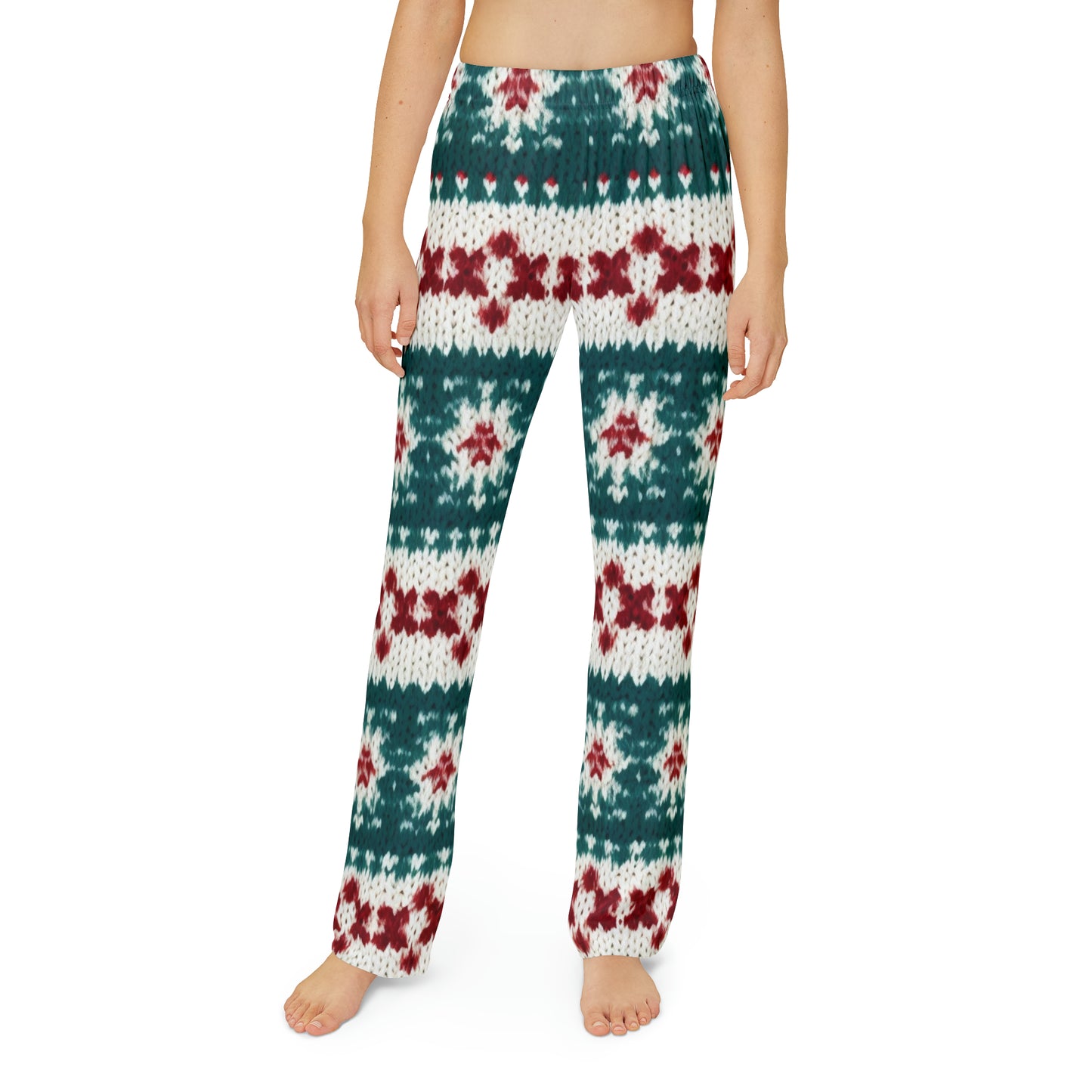 Christmas Knit Crochet Holiday, Festive Yuletide Pattern, Winter Season - Kids Pajama Pants (AOP)