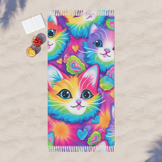 Diseño Happy Kitten &amp; Cat - Vivo, colorido y llamativo - Tela de playa Boho