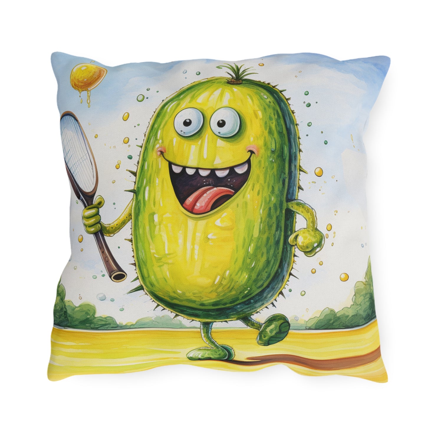 Pickleball Sport: Athletic Pickle Playing Game with Net and Paddle - Outdoor Pillows