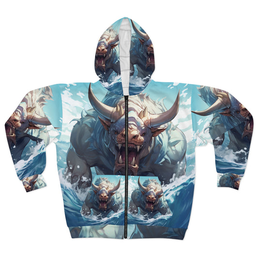 Bull Shark Fusion: Water Fantasy - Hybrid Ocean Marine Animal - Unisex Zip Hoodie (AOP)