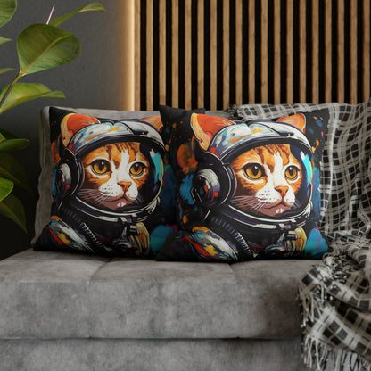 Astro Cat Adventure Feline - Pop Art, Floating in Cosmic Space - Spun Polyester Square Pillow Case