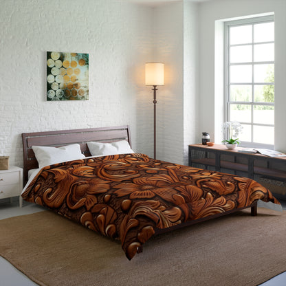 Leather Flower Cognac Classic Brown Timeless American Cowboy Design - Bed Comforter