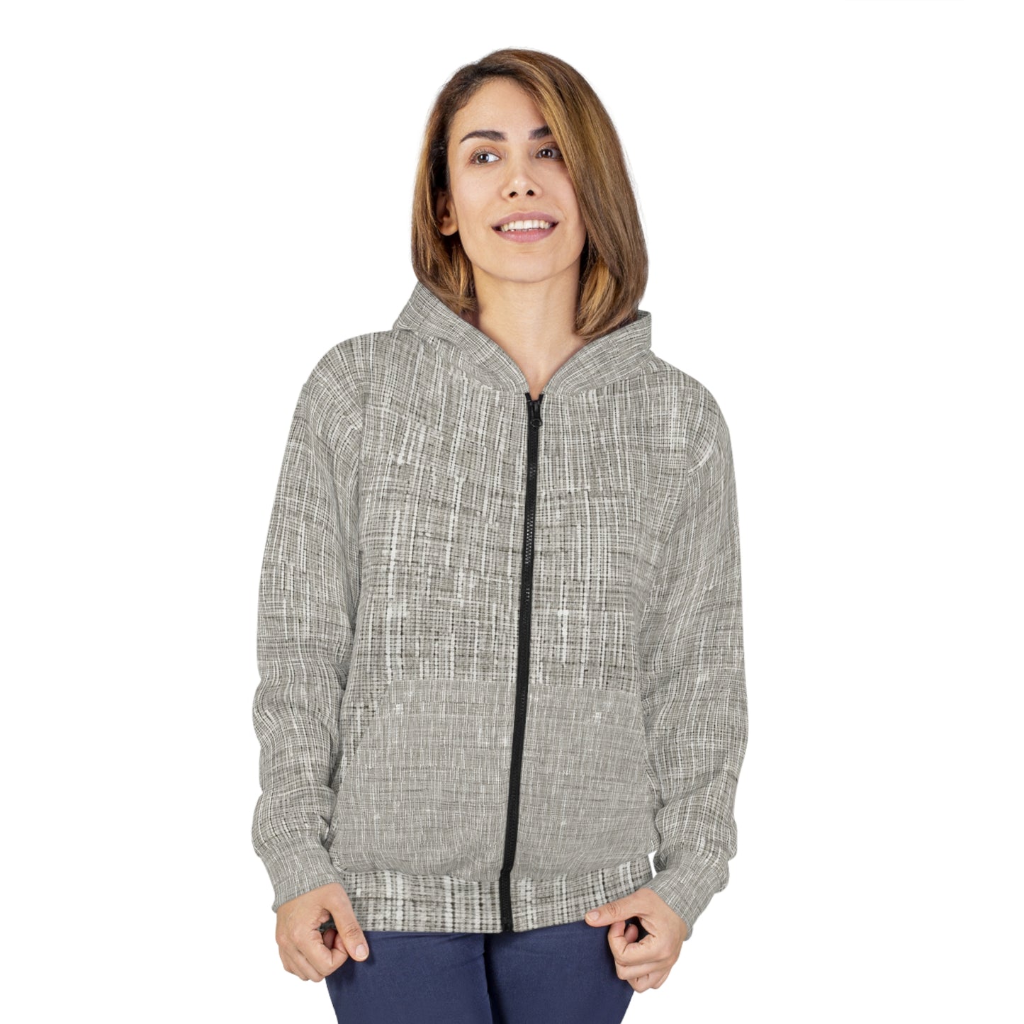 Silver Grey: Denim-Inspired, Contemporary Fabric Design - Unisex Zip Hoodie (AOP)