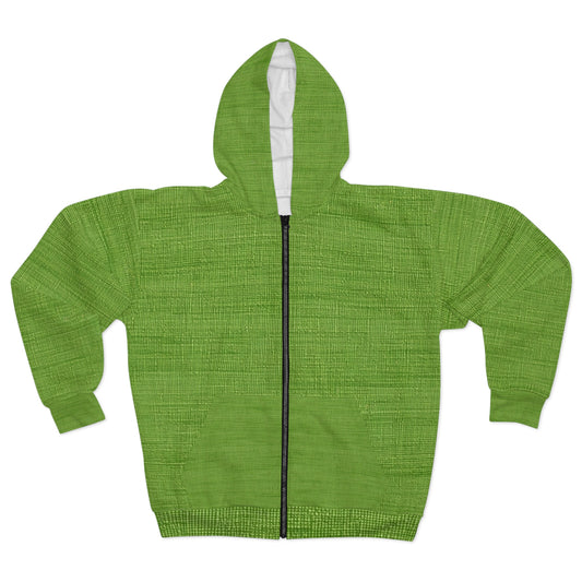 Estilo vaquero verde oliva: tela texturizada y sin costuras - Sudadera con capucha unisex con cremallera (AOP) 