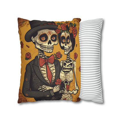 Halloween Wedding Marriage, Bride & Groom - Forever Soulmates - Spun Polyester Square Pillow Case