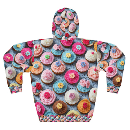 Crochet Cupcake Treat Frosted Cake Dessert Bakery Design - Unisex Pullover Hoodie (AOP)