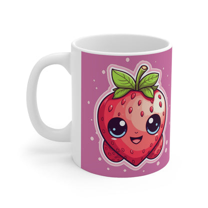 Kawaii Strawberry Adventure - Anime Classic Traditional Japanese Fruit - Otaku Artwork - Ceramic Mug 11oz