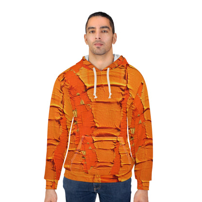 Naranja cítrico ardiente: tela vanguardista, desgastada e inspirada en la mezclilla - Sudadera con capucha unisex (AOP)