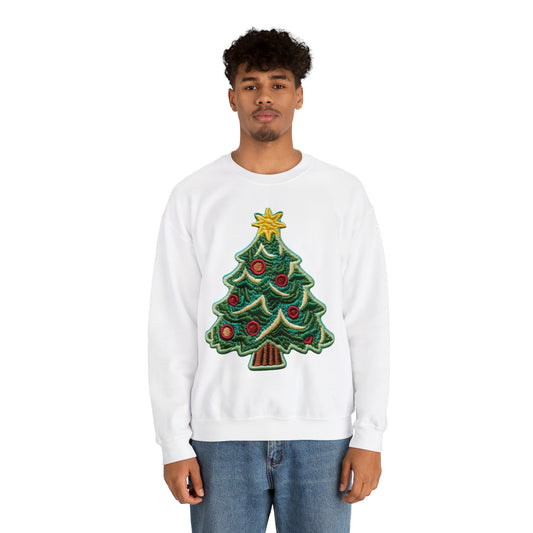 Chenille Christmas Tree: Embroidered Festive Holiday Patch - Unisex Heavy Blend™ Crewneck Sweatshirt