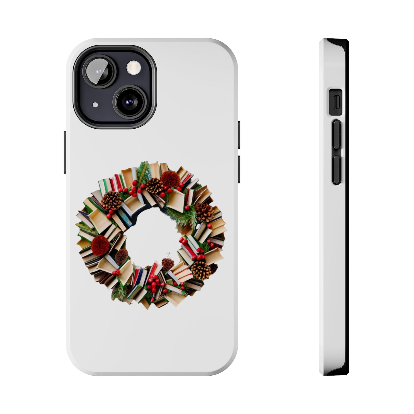 Holiday Book Wreath: Festive Literary Book Lover & Christmas Pinecone Arrangement - Tough Phone Cases