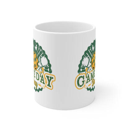 Game Day Badge with Pickleball Paddle and Ball, Grunge Texture - Ceramic Mug 11oz