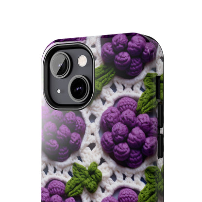 Crochet Grapes Pattern - Granny Square Design - Fresh Fruit Pick - Orchard Purple Snack Food - Tough Phone Cases