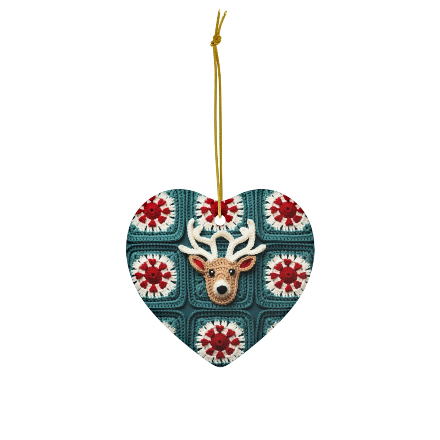 Christmas Reindeer Crochet, Wintry Wonderland Design, Festive Stag Motif. Embrace the Holiday Spirit - Ceramic Ornament, 4 Shapes