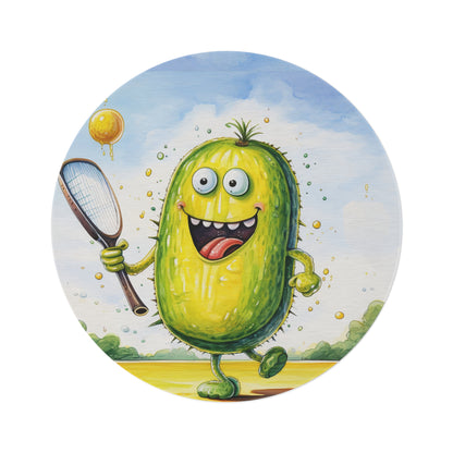 Pickleball Sport: Athletic Pickle Playing Game with Net and Paddle - Round Rug