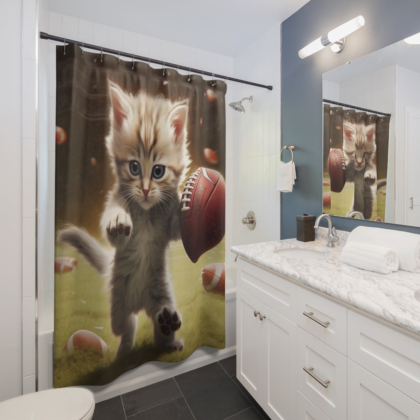 Football Kitty Fantasy: Feline Cat American Sport Quarterback - Shower Curtains