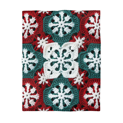 Christmas Snowflake Crochet, Festive Yuletide, Winter Wonderland Craft, Ice Crystal, Holiday Decor, Seasonal Adornments - Microfiber Duvet Cover