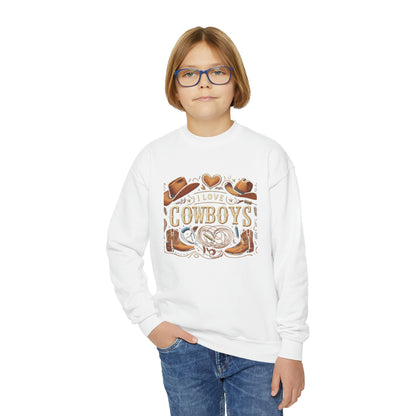 I Love Cowboys, Gift, Youth Crewneck Sweatshirt