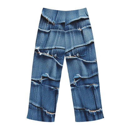 Midnight Blue Distressed Denim: Rugged, Torn & Stylish Design - Men's Pajama Pants (AOP)